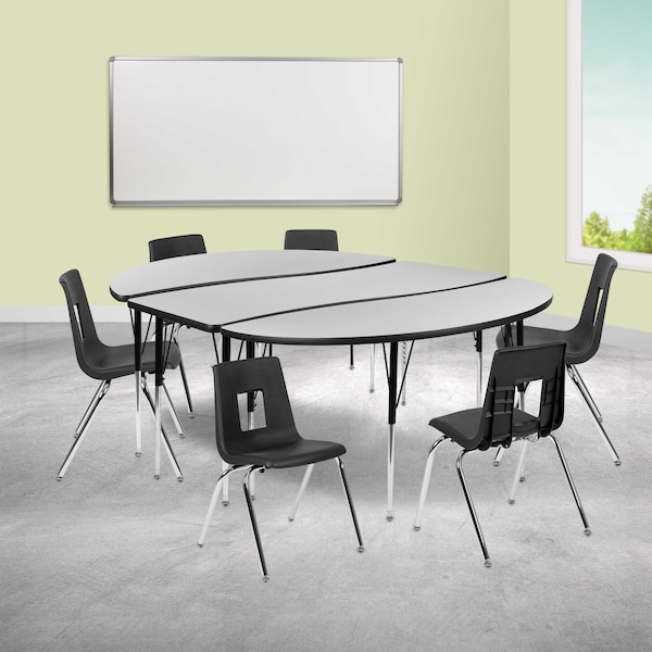 Flash Furniture 86" Oval Wave Grey Table Set-18" Stack Chairs XU-GRP-18CH-A3060CON-60-GY-T-A-GG - main